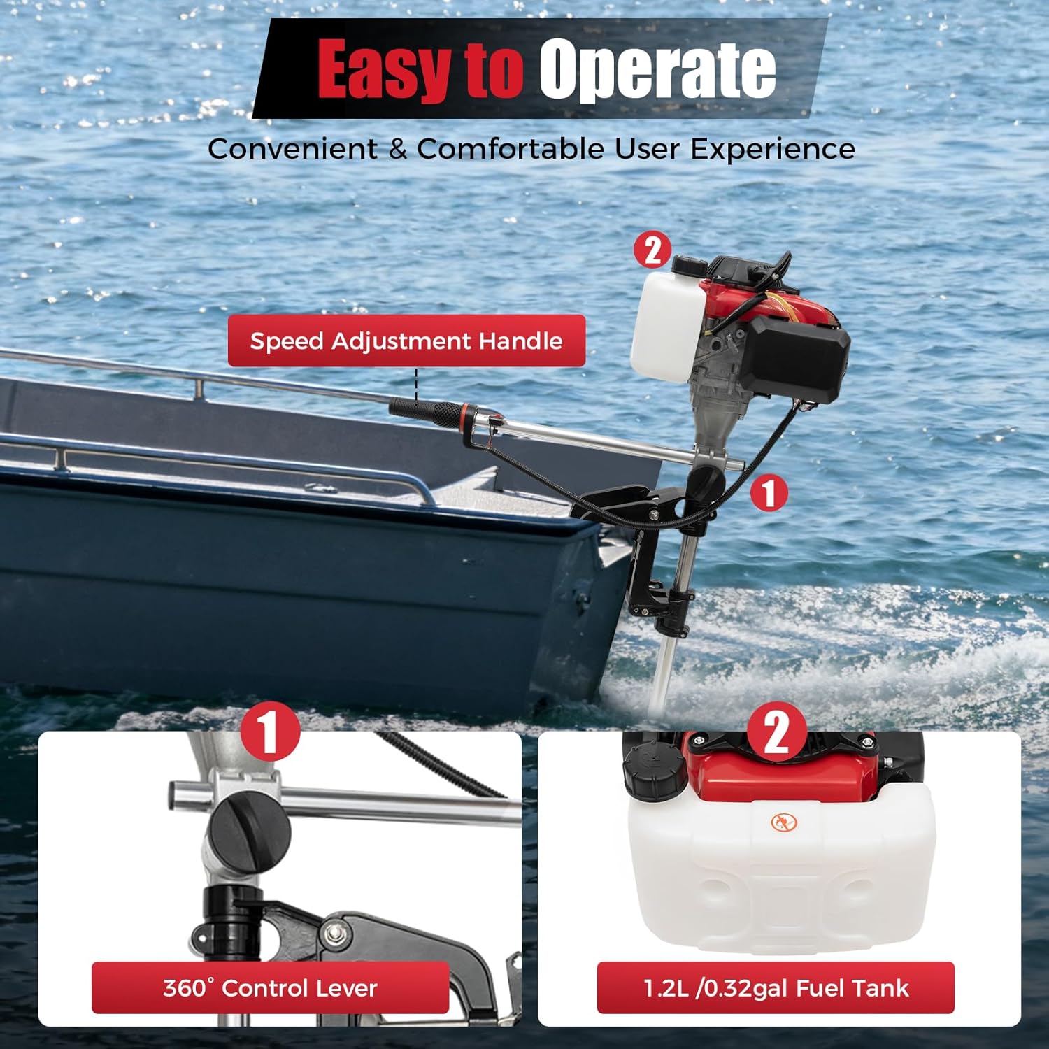 Fishing Boat Outboard Motor - 4-PS-Außenbordmotor, 4-Takt-Bootsmotor mit 53,2 cm³ Hubraum