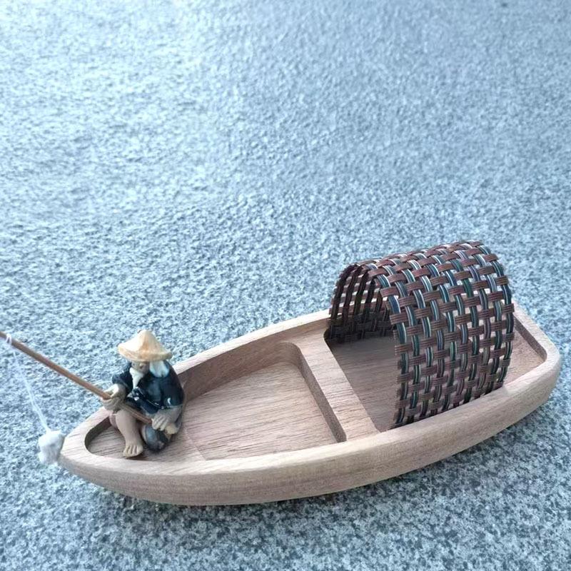 Fishing Boat Trailer - Ozean-Landschaft Holzboot-Modell Mini-Kanu Vintage-Dekor Fischerboot-Dekoration Handgefertigte